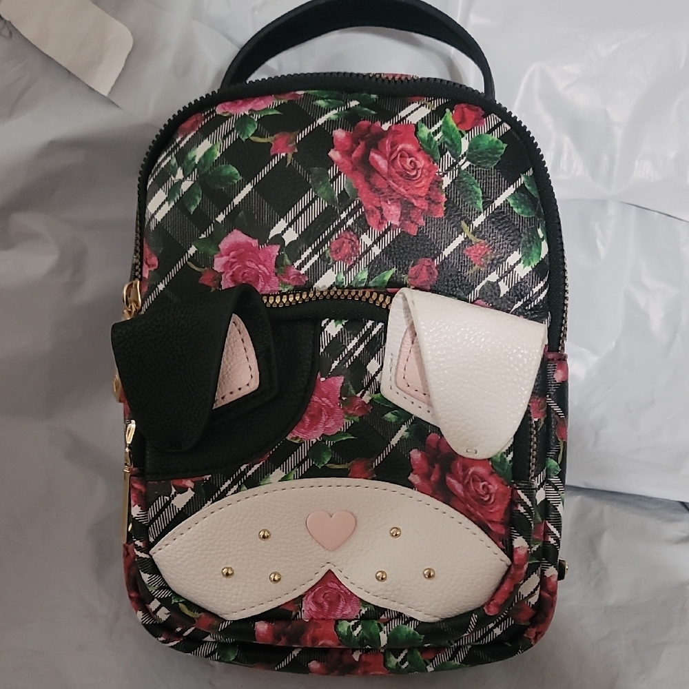 Betsey Johnson Black and Pink Floral Backpack
